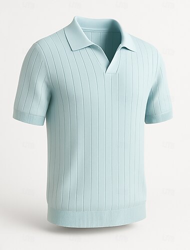  Herren Polo Strick-Polopullover Geschäft Lässig V Ausschnitt Kurzarm Formell Einfarbig Neuheit Sommer Ganzjahres Hellblau Hellkaki Schwarz Weiß Armeegrün Kaffee Polo
