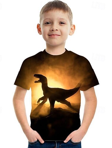  Jungen 3D Dinosaurier T-Shirt Kurzarm Sommer Frühling Mode Basic Kinder 4-12 Jahre Rundhalsausschnitt Outdoor Lässig Täglich Normale Passform