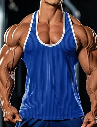 Hombre Camiseta sin mangas Camisetas Interiores Camisa musculosa Camisa de batidor de esposas Sin Mangas Cuello Barco Verano Bloque de color Tira de pozo Moda Design Músculo Estriado Casual Exterior