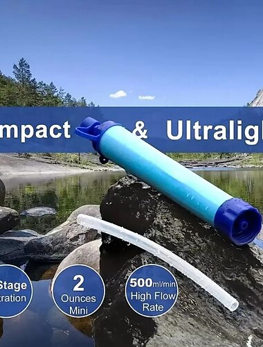  waterfilter voor buiten, persoonlijk waterfilter, rietje, noodoverlevingsuitrusting, waterzuiveraar voor kamperen, wandelen, klimmen, backpacken