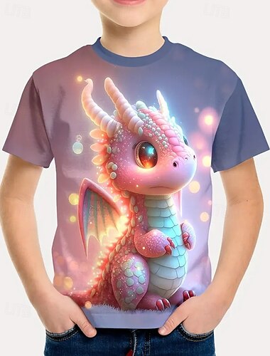  Jungen 3D Dinosaurier T-Shirt Kurzarm Sommer Frühling Mode Basic Kinder 4-12 Jahre Rundhalsausschnitt Outdoor Lässig Täglich Normale Passform