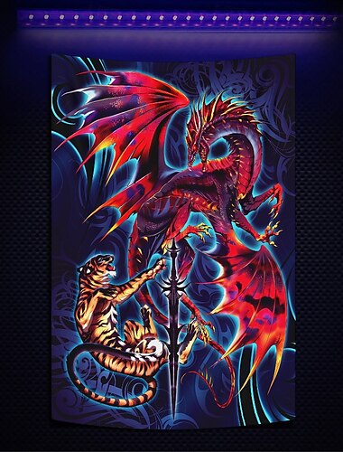  Ruth Thompson Fekete fényű Gobelin Világító a Sötétben Világító Parti UV-reakciós Trippy Ködös Lógó Gobelin Fali Művészet Fali Kép Nappali Hálószoba Dragonblade Tigerblade HIGH REZ