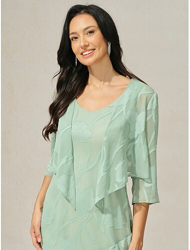  Dames haalt zijn schouders op Effen Kleur Elegant Stijlvol Basic 3/4 mouw Assymmetrisch Croptops Bruiloft gast Strand bruiloft Pailletten Lapwerk Grijs-Groen Zomer Lente Herfst