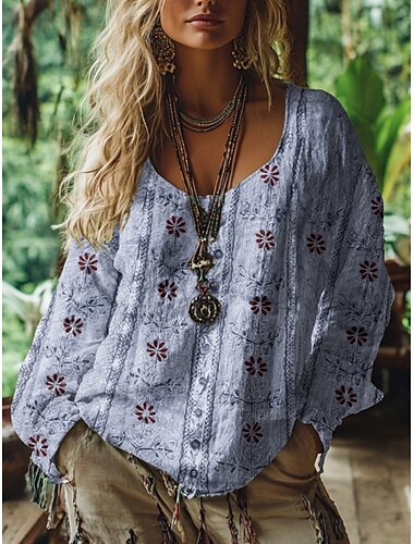 kvinnors westernblus bohemisk skjortblus blomma modern casual långärmad v-ringad vanlig toppar daglig helgdag utekväll tryck ljusgrön rosa blå lila grön sommar höst