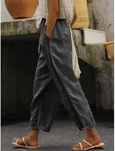  Damen Chinos Urlaub Vintage Ethno-Stil Volle Länge Hohe Taille Blumen Linien / Wellen Elastischer Bund Streifen Druck Atmungsaktiv Weich Außenbereich Mikroelastisch Formell Outdoor Urlaub Kamel