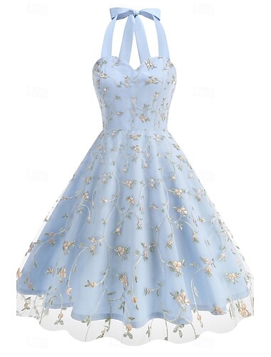  Damen Minikleid Halterkleid Schulterfreies Kleid Elegant Party Cocktail Hochzeit Outdoor Party Normale Passform Blumen Grafik Ärmellos Rundhalsausschnitt Rosa Blau Purpur Grün Sommer