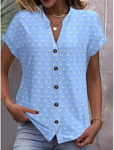  Damen Hemd Einfarbig Vintage Stilvoll Lässig Kurzarm Hemdkragen Normale Oberteile Täglich Knöpfe Ring Hellgrün Blau Khaki Sommer