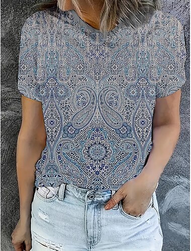  Pentru femei Tricou Topuri de vară Grafic Geometric Clasic Casual Manșon scurt Stil Nautic Crop Tops Zilnic Sfârșit de săptămână Imprimeu Curcubeu Vară Primăvară Toamnă