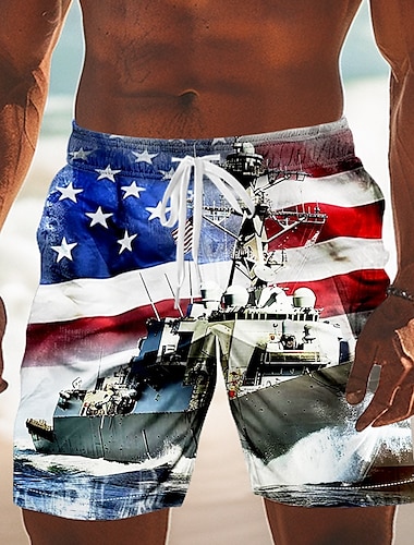  Självständighetsdagen Herr USA: s flagga Patriotisk Fjärde juli Badshorts Boardshorts Medium Midja Hawaiisk Helgdag Sidfickor Mesh foder Elastisk dragsko i midjan Designer Kläder