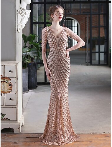  Meerjungfrauenschnitt Quinceanera-Kleider Elegant Kleid Formell Hochzeit Bodenlang Ärmellos V Ausschnitt Paillettenbesetzt mit Paillette 2025