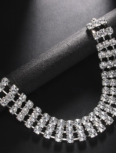  Gargantilhas Zircão Strass Mulheres Elegante Luxo Multi Camadas Casamento Formato Circular Colar Para Casamento Festa Diário
