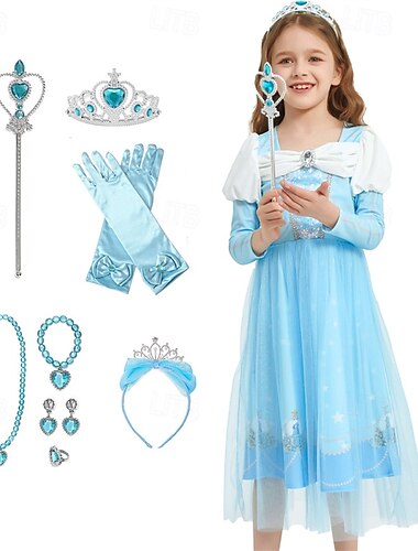  Die Eiskönigin Märchen Prinzessin Elsa Blumenmädchenkleid Themenparty-Kostüm Tüllkleider Cosplay Film Cosplay for Mädchen Kinder Karneval Maskerade Party
