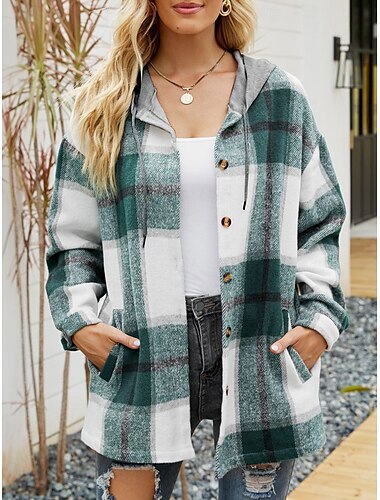  Damen Freizeitjacke Alltagskleidung Taste Plaid Lässig / Alltäglich Vintage Lockere Passform Oberbekleidung Langarm Sommer Weinrot S