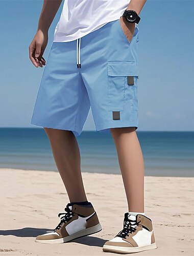  Herr Cargo-shorts Shorts Sommarshorts Snörning Elastisk midja Flera fickor Slät Komfort Bärbar Knelängd Utomhus Sport Dagligen Mode Ledigt Svart Marinblå