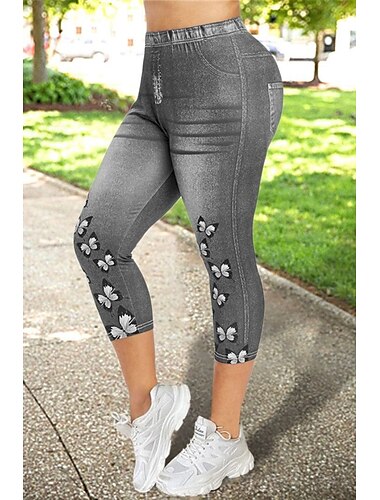  Damen Leggings Capri Hosen 3D Druck Chinos Vintage Freizeit Knöchellang Hohe Taille Gradient Unifarben Druck Bequem Weich Komfortabel Dehnbar Outdoor Straße Schwarz Tiefblau Sommer Slim Fit
