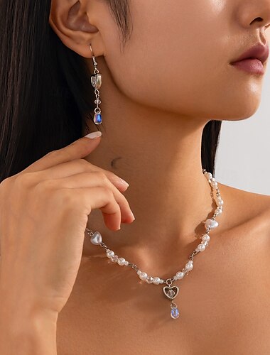  Brautschmuck-Sets 2 Imitationsperle 1 Halskette Ohrringe Damen Elegant Mode Einfach Lieblich Perlen Herz Liebe Kreis Schmuck-Set Für Hochzeit Geburtstag Geschenk
