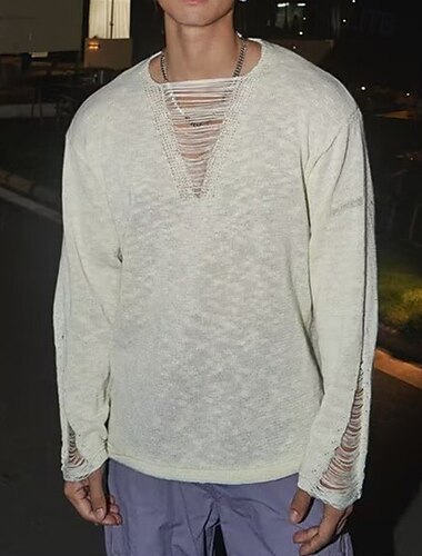  Per uomo Maglietta Camicia a Maniche Lunghe Manica Lunga Girocollo Estate Primavera Semplice Moda Designer Essenziale Foro Vacanza Streetwear Uscire Nero Bianco Maglietta Top per Uomo