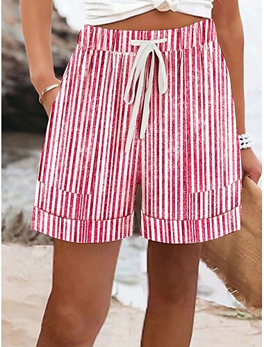 Damen Shorts Chinos Urlaub Basic Lässig Kurz Mittlere Taille Gestreift Elastischer Bund Urlaub Straße Lässig Aschviolett Himmelblau Rot Sommer Frühling Reguläre Passform