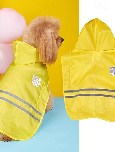  Hunderegenmantel, wasserdichter Regenponcho mit Kapuze, hochreflektierender Haustier-Regenmantel mit Leinenloch für kleine und mittelgroße Hunde