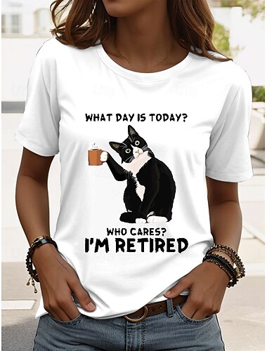  女性用 Tシャツ グラフィック 動物 レタード ヴィンテージ スタイリッシュ クラシック 半袖 クルーネック レギュラートップス 日常 週末 プリント ホワイト ピンク ブルー グリーン 夏 春