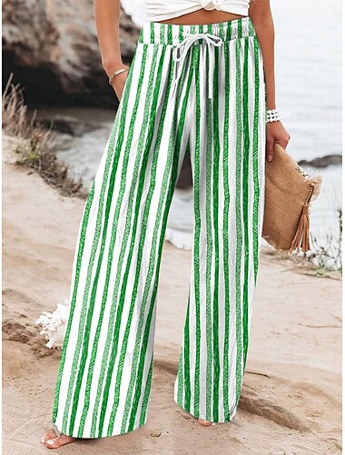  Damen Weites Bein Chinos Strandshorts Urlaub Mode Lässig Volle Länge Hohe Taille Grafik Geometrisch Kordelzug Drucken Atmungsaktiv Weich Mikroelastisch Urlaub Lässig Täglich Violett Rubinrot Grün
