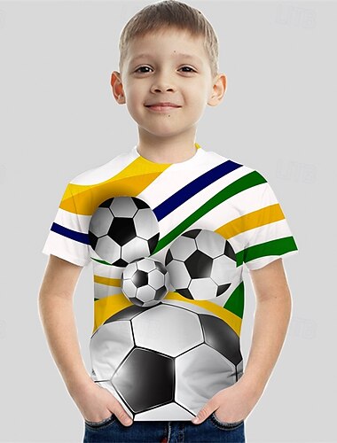  Jungen 3D Fußball T-Shirt Kurzarm Sommer Frühling Mode Basic Kinder 4-12 Jahre Rundhalsausschnitt Outdoor Lässig Täglich Normale Passform