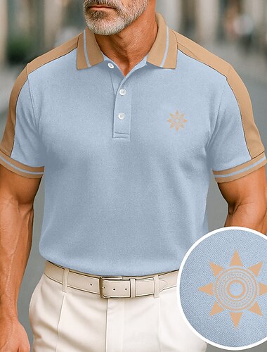  Herren Baumwoll-Poloshirt Golfshirt Lässig Ferien Revers Kurzarm Mode Basic Farbblock Patchwork Sommer Normale Passform Schwarz Wein Marineblau Grün Grau Leicht Blau Baumwoll-Poloshirt