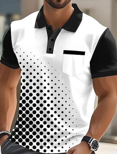  Homme Géométrique Polo Manche Courte Col Rabattu Affaires Sport & Loisir Affaires Athleisure Boutons Avec Poches Été Bleu œuf de mer Noir Vert