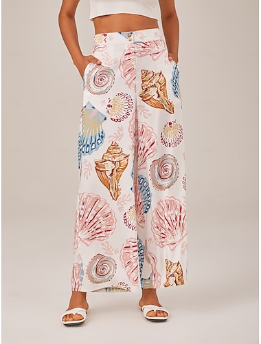  Γυναικεία Γυναίκα Φαρδιά Πλατύ Πόδι Πλήρες μήκος Σατέν Ψηλή Μέση Κομψό Βοημία Διακοπές Causal Διακοπές στην παραλία Ανθισμένο Ροζ Καλοκαίρι XS Τ M