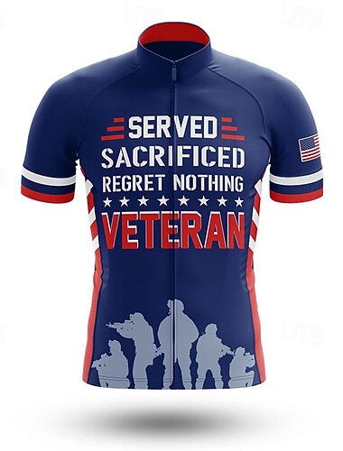  Męskie Koszulka rowerowa Soldier Dzień Niepodległości Flagi Krótki rękaw Rower Tee Tshirt Dżersej Top z 3 tylnymi kieszeniami Kolarstwo górskie Kolarstwie szosowym Szybkie wysychanie Odblaskowe paski