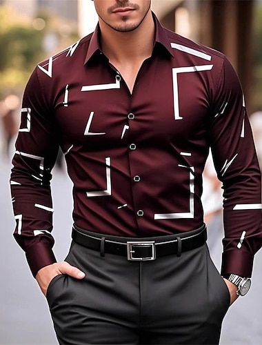  Per uomo Camicia Camicia Estiva Camicia casual Camicia da Spiaggia Camicia con Bottoni Nero Vino Manica Lunga Semplice Stampa Bavero Vacanza Camicia hawaiana Abbigliamento Poliestere Moda Casual
