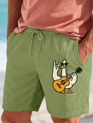  Herr Shorts Sommarshorts Beach Shorts Snörning Elastisk midja Mönster Grafisk Djur Komfort Andningsfunktion Kort Utomhus Helgdag Utekväll Semester Hawaiisk Vit Grön Microelastisk