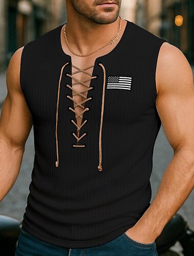 Férfi Atléta Ujjatlan póló Wifebeater ing Ujjatlan Terített nyak Nyár Sima Divat Dizájn Modern Fűzős Szabadtéri Hétköznapi Alkalmi Fekete Fehér Sötétkék Férfi felső póló
