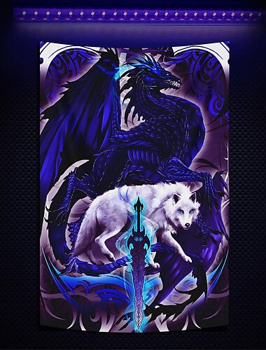 Ruth Thompson fekete fény szőttes világító a sötétben fényparti UV-reaktív trükkös ködös függő szőttes falikép mural a nappaliba hálószobába Dragonblade ALPHABLADE HIGH REZ