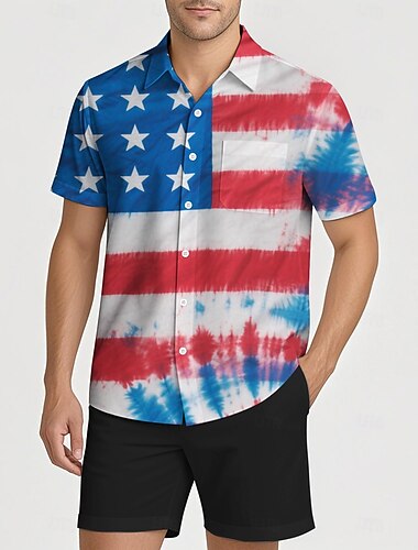  Unabhängigkeitstag 4. Juli USA Flagge Manga Hawaii-Hemden Zurück zur Schule USA Flagge Grafik Für Herren Erwachsene Maskerade 4. Juli 3D-Druck Festival