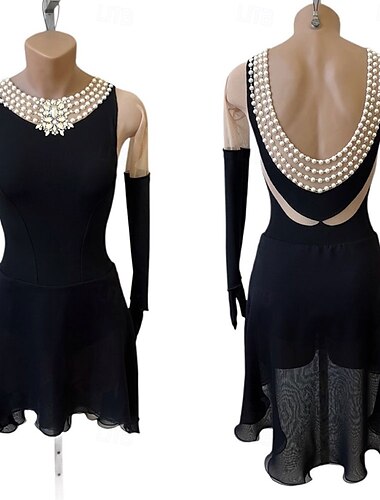  Eiskunstlaufkleid Damen Mädchen Eislaufen Kleid Schwarz Patchwork Offener Rücken Netzstoff Hohe Elastizität Training Wettbewerb Eiskunstlaufkleidung Klassisch Kristall / Strass Langarm Eislaufen