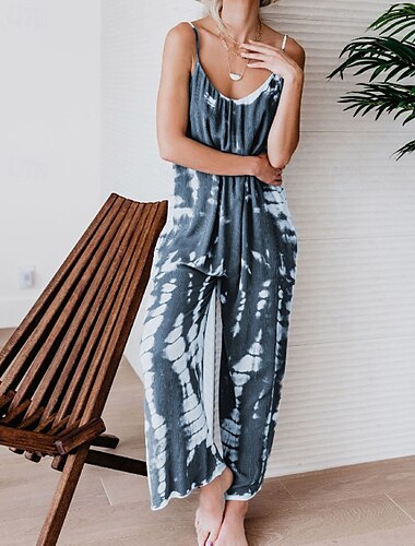  Femmes Normal Combinaison Streetwear Teinture par nouage Sans manches Col en V Avec Poches Rue Quotidien Coupe régulière Jaune Rose Claire Rouge Été