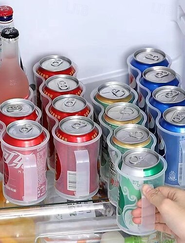  2-Pack Fridge Drink Organizer with Handle, 4-Grid Clear Storage Bins for Beer and Soda Cans, Transparent Beverage Holder for Refrigerator