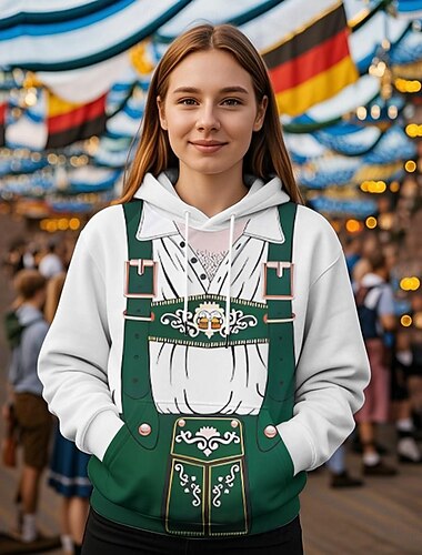  Cerveza Oktoberfest Sudadera Estampado Bolsillo delantero Gráfico Para Mujer Adulto Carnaval Cerveza Oktoberfest Impresión 3D Vacaciones Fiesta