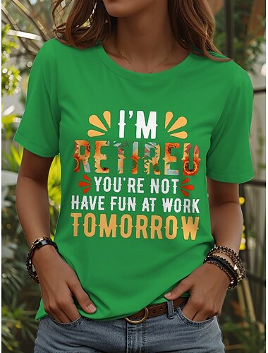  女性用 Tシャツ フラワー グラフィック レタード ヴィンテージ スタイリッシュ カジュアル 半袖 クルーネック レギュラートップス 日常 週末 プリント ブラック ブルー グリーン ローズピンク 夏