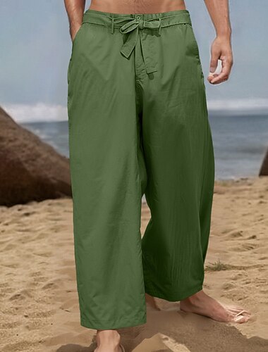  Herren Leinenhosen Hose Sommerhose Elastischer Bund Einfach Komfort Atmungsaktiv Volle Länge Lässig Täglich Ferien Urlaub Mode Lässiger Schnitt Schwarz Weiß Mikroelastisch