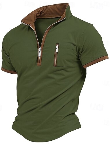  Herren T Shirt T-Shirt Kurzarmshirt Kurzarm Viertelreißverschluss Sommer Farbblock Mode Designer Basic Reißverschluss Urlaub Straße Ausgehen Schwarz Blau Khaki Top T-Shirt für Herren