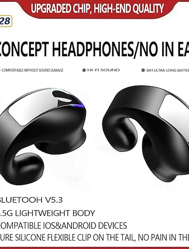  GD28 אוזניות קליפ אמיתיות אלחוטיות Bluetooth 5.3 אוזניות קליפ קלות ספורט TWS עם מיקרופון סאונד HiFi שליטת מגע אורך חיי סוללה ארוך עבור iOS/אנדרואיד