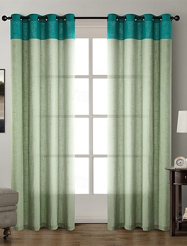  Leinen halbverdunkelnde Patchwork-Vorhänge Fenster-Vorhang-Panels leicht luftig durchscheinend Leinen-Fensterbehandlungen mit Ösen lichtfilternd für Schlafzimmer Wohnzimmer