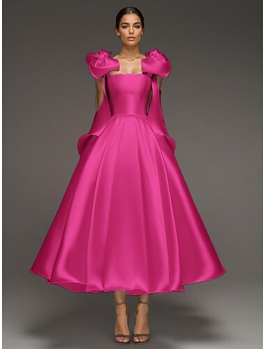  A-Linie Cocktailkleider Elegant Formale Hochzeit knöchellang ärmellos Spaghettiträger Kleid Satin mit Schleife(n)