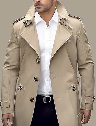  Herren übergangsjacke Trenchcoat Outdoor Ganzjahres Polyester Windjacke Oberbekleidung Bekleidung Streetwear Einfach Fronttasche Revers Einreihig