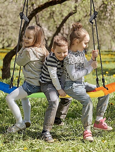  Surfing-Baumschaukel, Outdoor-Plattformschaukel mit weichen Griffen und verstellbarer Höhe, Tellerbaumschaukel mit stabilem Metallrahmen und geräumigem Schaukelbrett