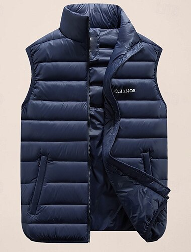  Pánské Puffer Vesta Jdeme ven Základní Podzim zima Kapsy Polyester Zahřívací Písmeno Zip Stojáček Běžný Černá Rubínově červená Vodní modrá Armádní zelená Vesta