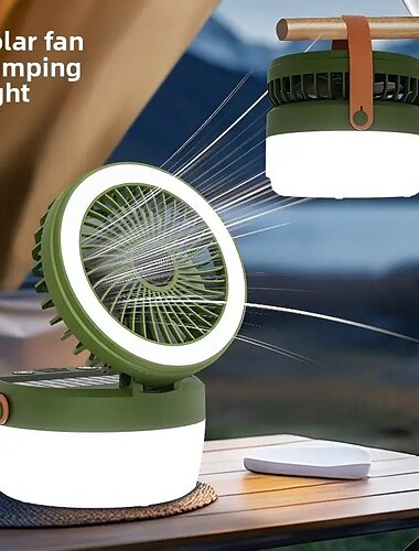  1 lámpara solar de camping para exteriores, plegable, con ventilador, iluminación para tienda de campaña, brillo ajustable, velocidad del viento, tipo C, portátil.