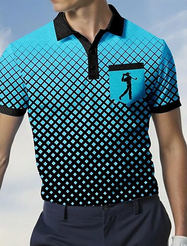  Herr Geometrisk Golf Sport pikétröjor Kortärmad Polotröjor Skjortor med krage Business Casual Utomhus Fritids- Dagliga kläder Knappar 3D-utskrift Sommar Blå